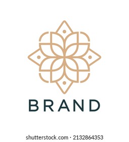 Vector de logotipo de ornamento de línea. Diseños de logotipo de flor universal de línea.