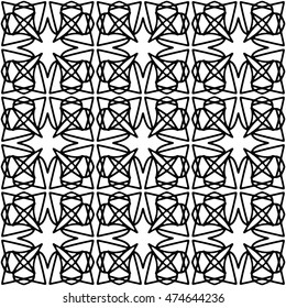 Line ornament pattern. Black and white endless abstract texture for prints, textiles, wrapping, wallpaper, website etc. Vector illustration. 