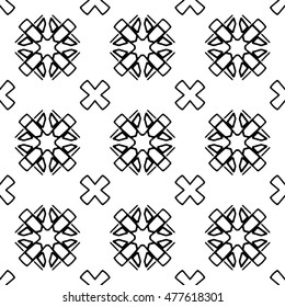 Line ornament pattern. Black and white endless abstract texture for prints, textiles, wrapping, wallpaper, website etc. Vector illustration. 
