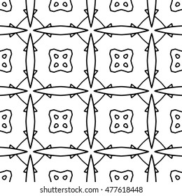 Line ornament pattern. Black and white endless abstract texture for prints, textiles, wrapping, wallpaper, website etc. Vector illustration. 