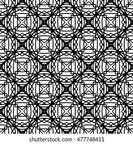 Line ornament pattern. Black and white endless abstract texture for prints, textiles, wrapping, wallpaper, website etc. Vector illustration. 