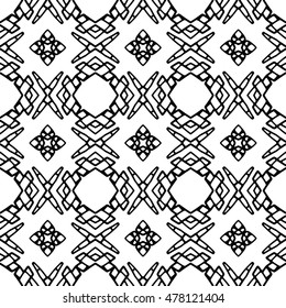 Line ornament pattern. Black and white endless abstract texture for prints, textiles, wrapping, wallpaper, website etc. Vector illustration. 