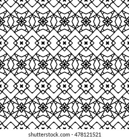 Line ornament pattern. Black and white endless abstract texture for prints, textiles, wrapping, wallpaper, website etc. Vector illustration. 
