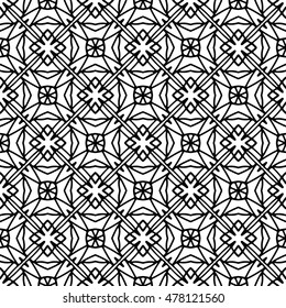 Line ornament pattern. Black and white endless abstract texture for prints, textiles, wrapping, wallpaper, website etc. Vector illustration. 
