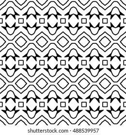 Line ornament pattern. Black and white endless abstract texture for prints, textiles, wrapping, wallpaper, website etc. Vector illustration. 
