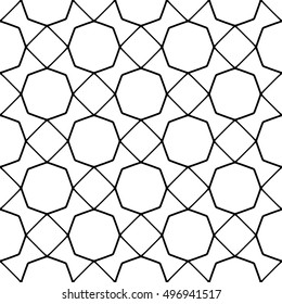Line ornament pattern. Black and white endless abstract texture for prints, textiles, wrapping, wallpaper, website etc. Vector illustration. 
