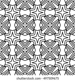 Line ornament pattern. Black and white endless abstract texture for prints, textiles, wrapping, wallpaper, website etc. Vector illustration. 