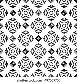 Line ornament pattern. Black and white endless abstract texture for prints, textiles, wrapping, wallpaper, website etc. Vector illustration. 