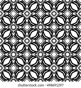 Line ornament pattern. Black and white endless abstract texture for prints, textiles, wrapping, wallpaper, website etc. Vector illustration. 