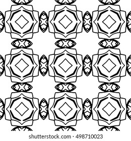 Line ornament pattern. Black and white endless abstract texture for prints, textiles, wrapping, wallpaper, website etc. Vector illustration. 
