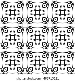 Line ornament pattern. Black and white endless abstract texture for prints, textiles, wrapping, wallpaper, website etc. Vector illustration. 