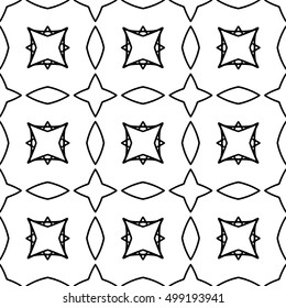 Line ornament pattern. Black and white endless abstract texture for prints, textiles, wrapping, wallpaper, website etc. Vector illustration. 