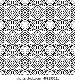 Line ornament pattern. Black and white endless abstract texture for prints, textiles, wrapping, wallpaper, website etc. Vector illustration. 