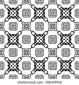 Line ornament pattern. Black and white endless abstract texture for prints, textiles, wrapping, wallpaper, website etc. Vector illustration. 