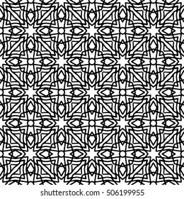 Line ornament pattern. Black and white endless abstract texture for prints, textiles, wrapping, wallpaper, website etc. Vector illustration. 