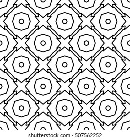 Line ornament pattern. Black and white endless abstract texture for prints, textiles, wrapping, wallpaper, website etc. Vector illustration. 