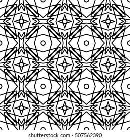 Line ornament pattern. Black and white endless abstract texture for prints, textiles, wrapping, wallpaper, website etc. Vector illustration. 
