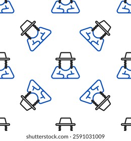 Line Orthodox jewish hat with sidelocks icon isolated seamless pattern on white background. Jewish men in the traditional clothing. Judaism symbols. Colorful outline concept. Vector