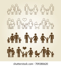 Line And Outline Family Icons Set. Family And Child, Mother And Father, Vector Illustration