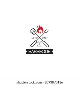 line and outline icons barbecue logo design, icon crossed fork spatula and fire logo,vector template modern