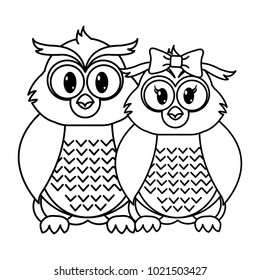 line owl couple cute animal together