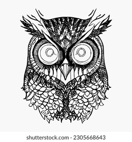 line owl ornament art handrawn isolated