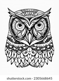line owl ornament art handrawn isolated