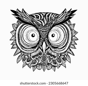 line owl ornament art handrawn isolated