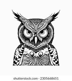 line owl ornament art handrawn isolated