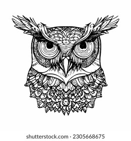 line owl ornament art handrawn isolated