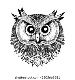 line owl ornament art handrawn isolated