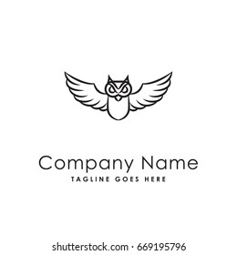 line owl wing fly strength animal, logo template