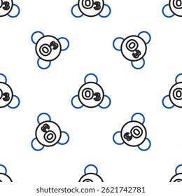 Line Ozone molecule icon isolated seamless pattern on white background. Ozone, O3, trioxygen, inorganic molecule. Structural chemical formula and molecule model. Colorful outline concept. Vector