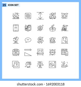 Paquete de línea de 25 símbolos universales de tacto; boceto; ampliar; pantalones; materiales de diseño de vectores editables de impresión