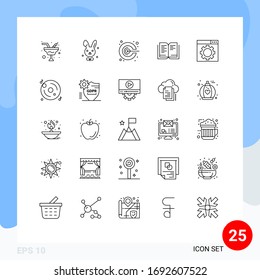 Line Pack of 25 Universal Symbols of disk; seo; marketing; optimization; education Editable Vector Design Elements