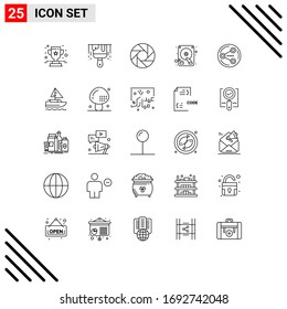 Line Pack of 25 Universal Symbols of media; sharing; camera; share; drive Editable Vector Design Elements