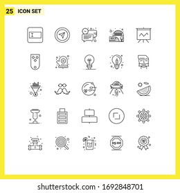 Line Pack of 25 Universal Symbols of presentation; analytics; clock; train; electric Editable Vector Design Elements