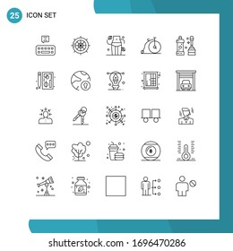 Line Pack of 25 Universal Symbols of cleaner; vehicle; diet; transportation; bike Editable Vector Design Elements