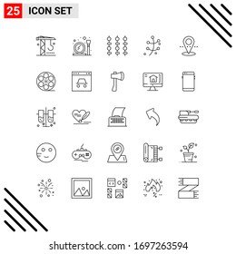 Line Pack of 25 Universal Symbols of pin; spring; grill; plant; growth Editable Vector Design Elements