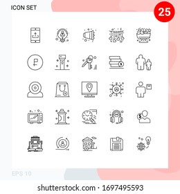 Packung mit 25 universellen Zeichen für Beeren; Liebe; Denken; Herz; Design-Elemente für redaktionelle Vektorillustration