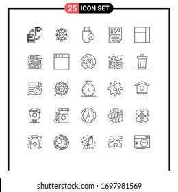 Line Pack of 25 Universal Symbols of paper; low; scince; data; hardware Editable Vector Design Elements