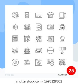 Line Pack of 25 Universal Symbols of cell; shirt; card; energy; eco Editable Vector Design Elements