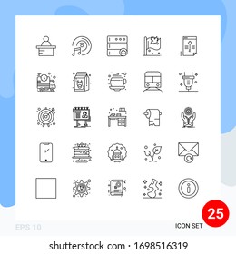 Line Pack mit 25 universellen Datensymbolen; Schloss; Server, sicher; Zeichenfolgenbearbeitete Vektordesign-Elemente