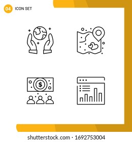 Line Pack of 4 Universal Symbols of earth saving; dollar; heart; strategy; analysis Editable Vector Design Elements