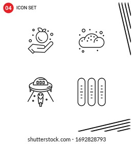 Line Pack of 4 Universal Symbols of farming; ufo; bakery; pastry; mars Editable Vector Design Elements