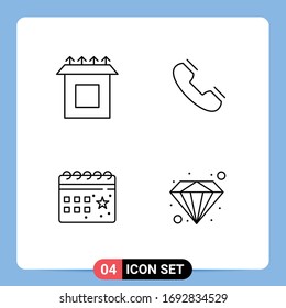 Line Pack of 4 Universal Symbols of box; date; call; telephone; night Editable Vector Design Elements