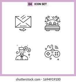 Line Pack of 4 Universal Symbols of answer; man; reply; love; money Editable Vector Design Elements