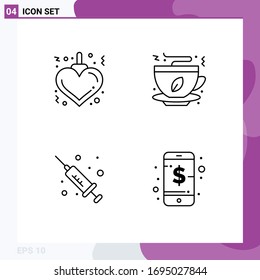 Line Pack mit 4 Universellen Zeichen für Weihnachten; Medizin; Tee; Lebensmittel; verwaltungstechnisch bearbeitete Vectordesign-Elemente