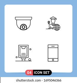 Line Pack of 4 Universal Symbols of camera; billboard; graduation; scholar; poster Editable Vector Design Elements