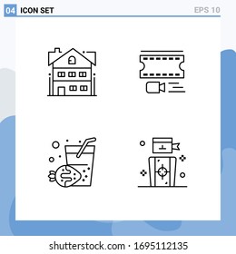 Line Pack of 4 Universal Symbols of house; holiday; home; film reel; darts Editable Vector Design Elements